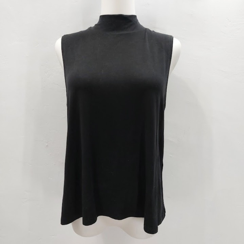 Eileen Fisher Mock Neck Sleeveless Top Womens PS Black Lyocell Stretch Poetcore